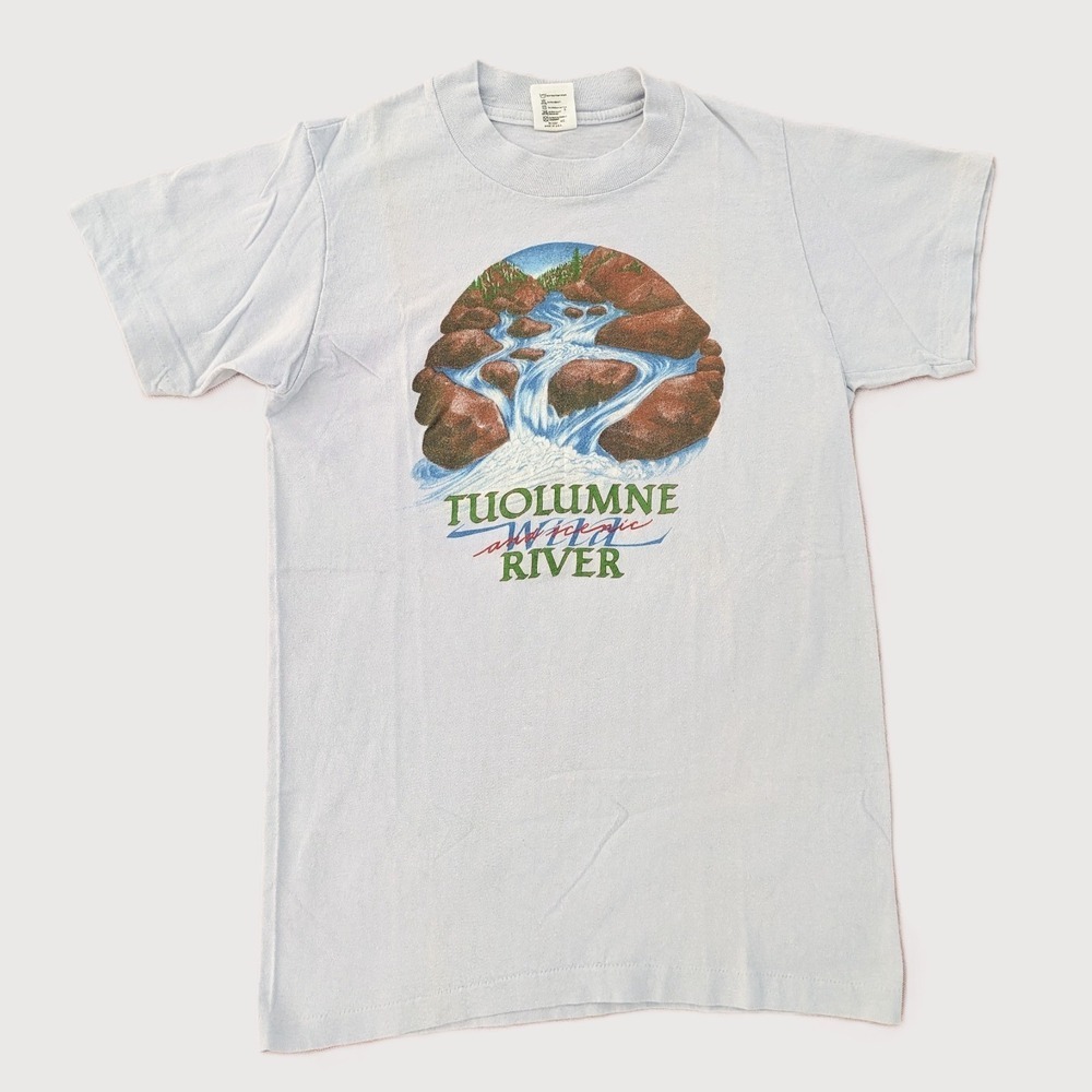 Vintage Tuolumne River T-Shirt XS Grey Single Stitch Graphic Nature Tee USA Made